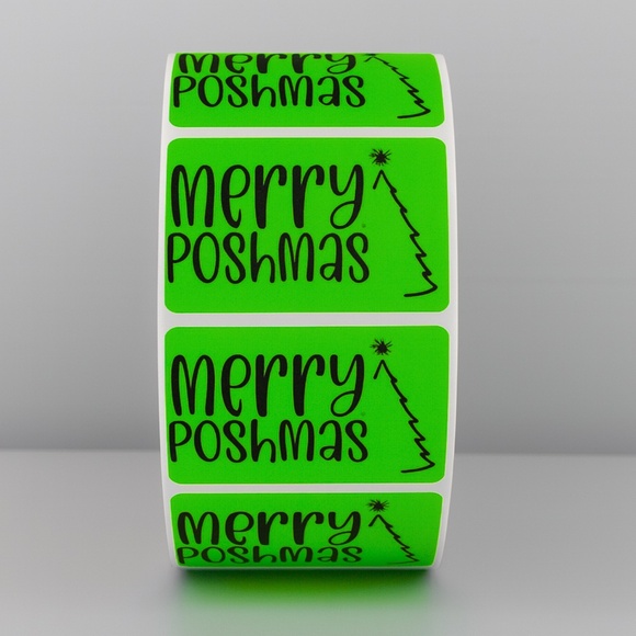 Merry Poshmas Stickers | Green Holiday Poshmark Christmas Packaging Labels - Picture 3 of 11